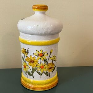 Vintage Sears, Roebuck & Co. Ceramic Canister with Yellow Daisy Motif.